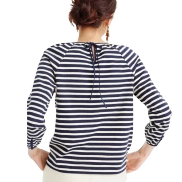 J. Crew Structured Stripe Keyhole Peasant Top in Navy Stripe Size XL NWT - Picture 2 of 8